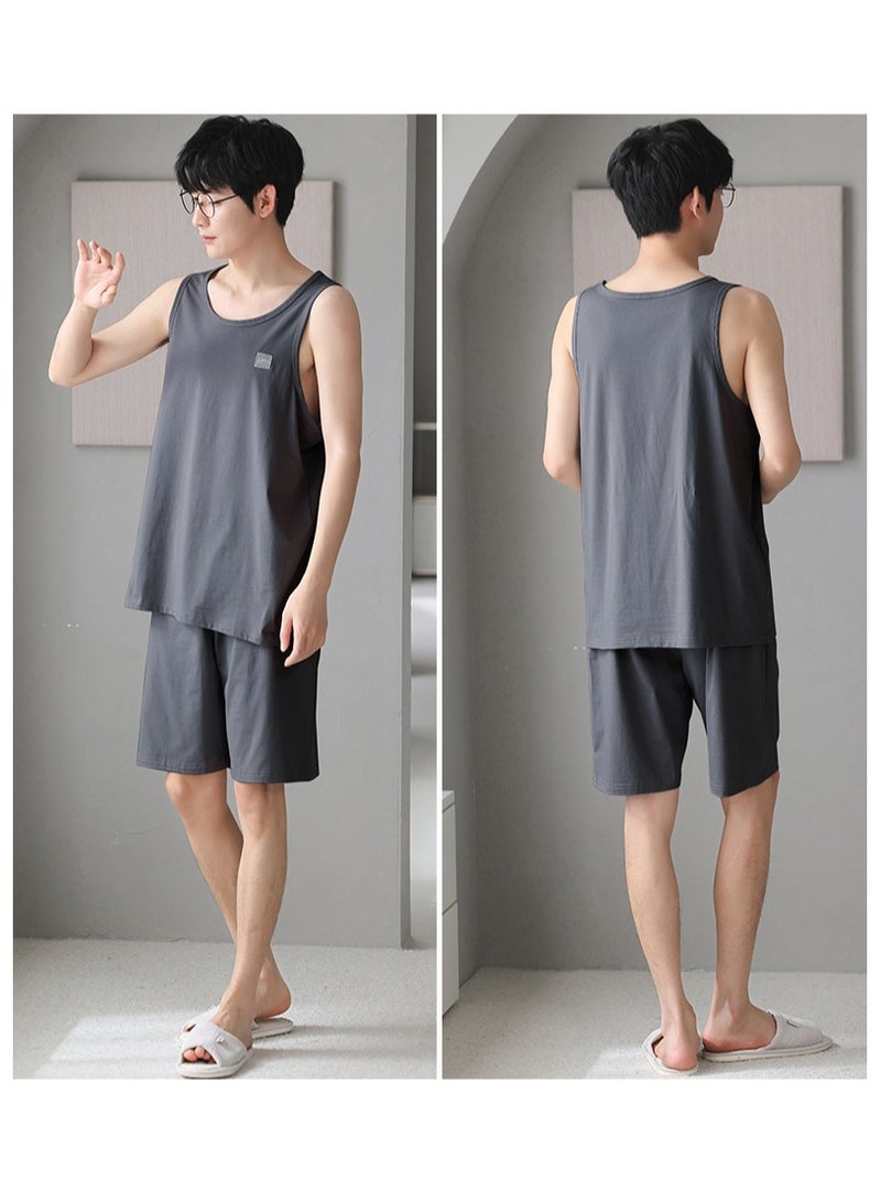 Fashionable Men's Minimalist Casual Sleeveless Shorts Home Set  - Image 2
