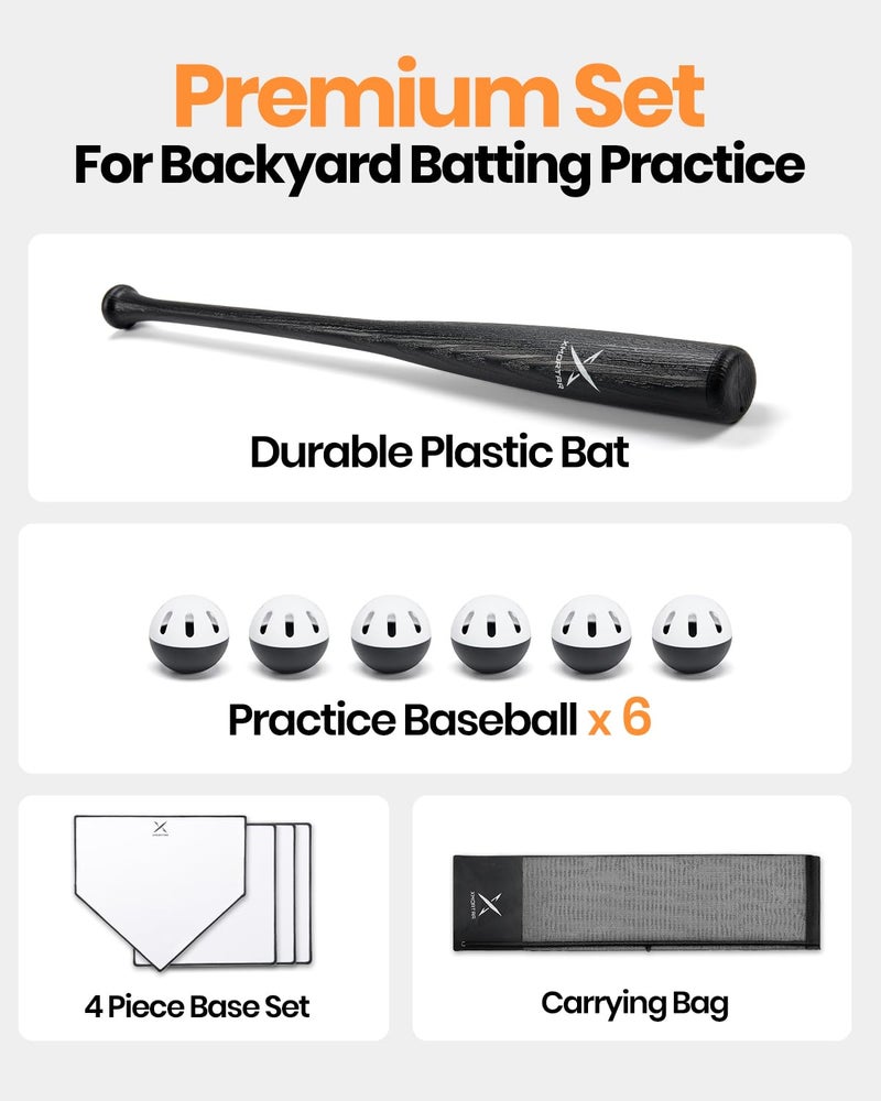 Xmortar Grand Slam Baseball Bat Set, Includes 1 Plastic Bat, 6 Perforated Balls and 4 Throw Down Bases for Youth, Teenagers, Adults - Image 2