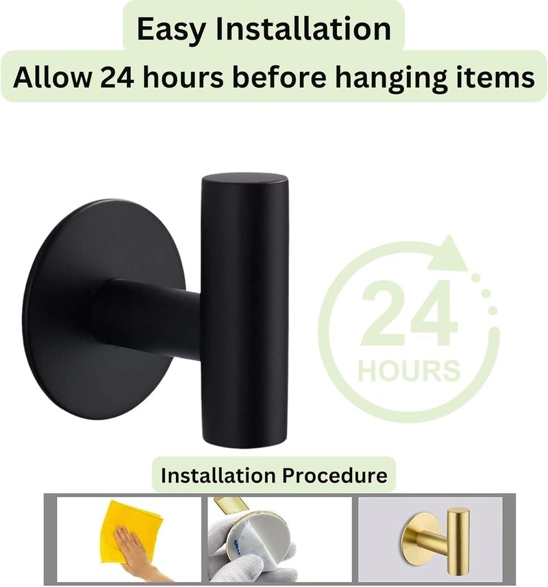 4 - Pack Black Self Adhesive Towel Hooks - Rustproof Stainless Steel Hooks for Bathroom and Kitchen - Image 5