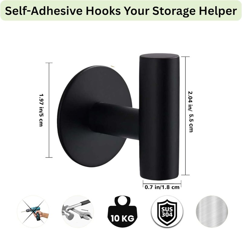 4 - Pack Black Self Adhesive Towel Hooks - Rustproof Stainless Steel Hooks for Bathroom and Kitchen - Image 4