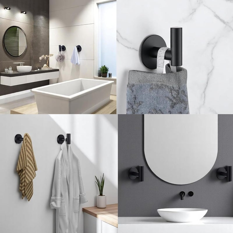 4 - Pack Black Self Adhesive Towel Hooks - Rustproof Stainless Steel Hooks for Bathroom and Kitchen - Image 2