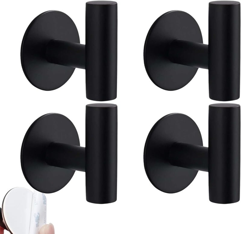 4 - Pack Black Self Adhesive Towel Hooks - Rustproof Stainless Steel Hooks for Bathroom and Kitchen - Image 1