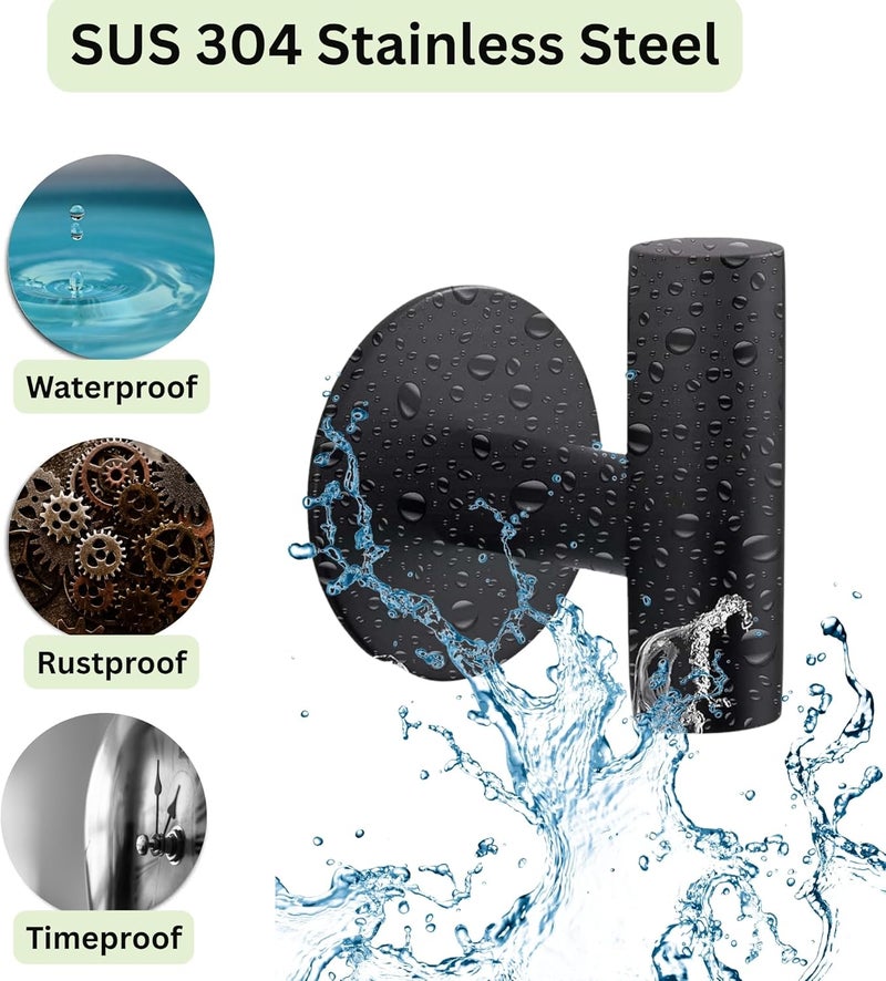 4 - Pack Black Self Adhesive Towel Hooks - Rustproof Stainless Steel Hooks for Bathroom and Kitchen - Image 3