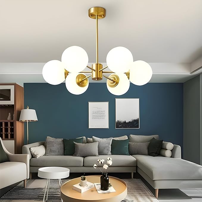 kinis metal Nordic 6 Light Chandelier for Drawing Room/Jhoomer for Living Room/Chandelier for Dining Table/Ceiling Hanging Lights/Ceiling Pendant Lamp for Home/Bar/resturants/Hotels (with Bulb) - Image 1