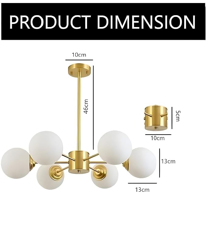 kinis metal Nordic 6 Light Chandelier for Drawing Room/Jhoomer for Living Room/Chandelier for Dining Table/Ceiling Hanging Lights/Ceiling Pendant Lamp for Home/Bar/resturants/Hotels (with Bulb) - Image 5