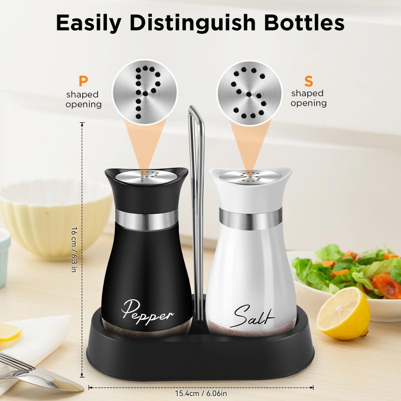 H&Foumre Salt and Pepper Shakers Set, 4 oz Stainless Steel Salt Shaker, Farmhouse Salt Pepper Shaker Containers with Glass Bottom for Kitchen Gadgets Cooking Table, BBQ, Bar, RV, Camp (Black&White) - Image 5