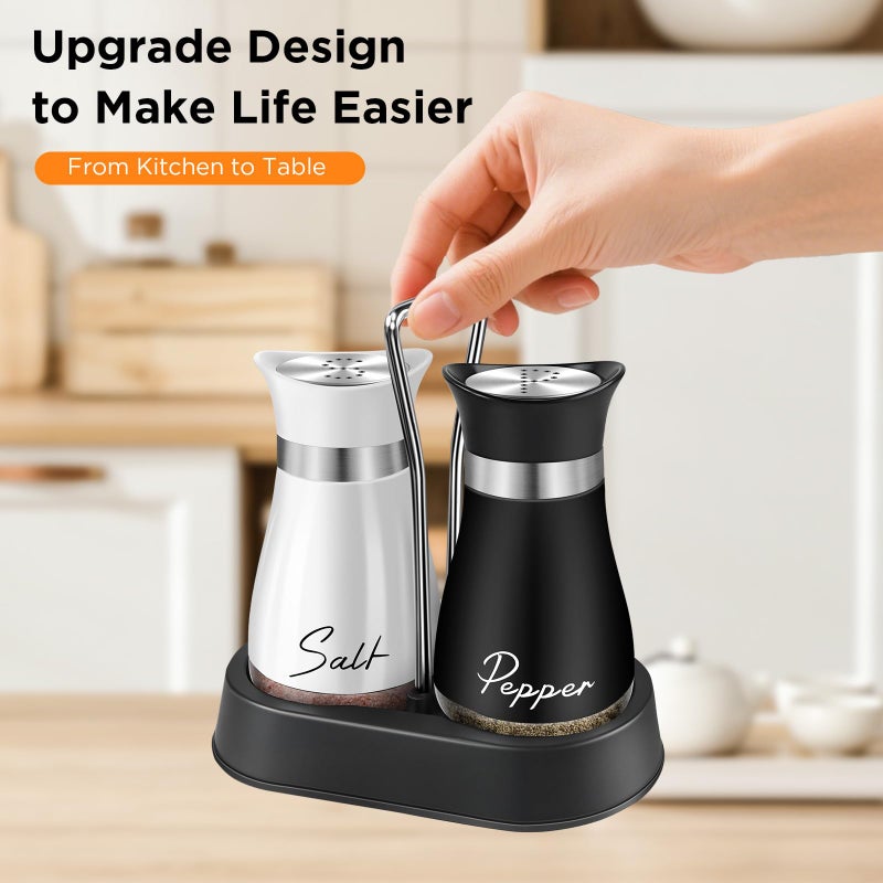 H&Foumre Salt and Pepper Shakers Set, 4 oz Stainless Steel Salt Shaker, Farmhouse Salt Pepper Shaker Containers with Glass Bottom for Kitchen Gadgets Cooking Table, BBQ, Bar, RV, Camp (Black&White) - Image 4