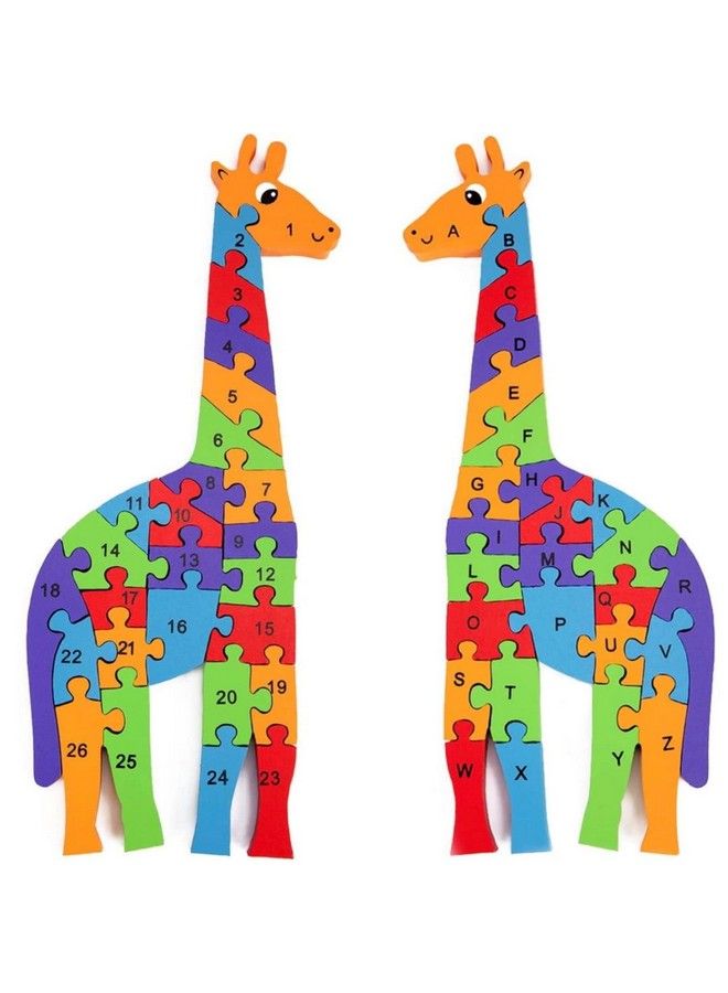 LovesTown Giraffe Wooden Puzzle 26Pcs Jigsaw Puzzle Alphabet And Number Blocks Wooden Building Blocks For Kid Preschool - Image 1