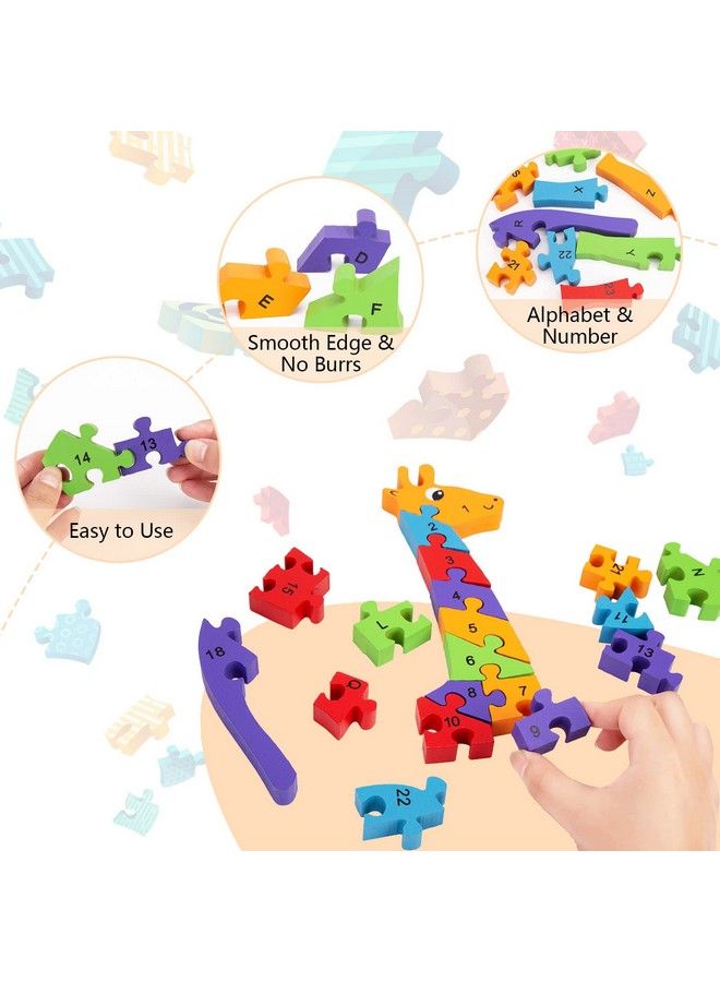 LovesTown Giraffe Wooden Puzzle 26Pcs Jigsaw Puzzle Alphabet And Number Blocks Wooden Building Blocks For Kid Preschool - Image 4