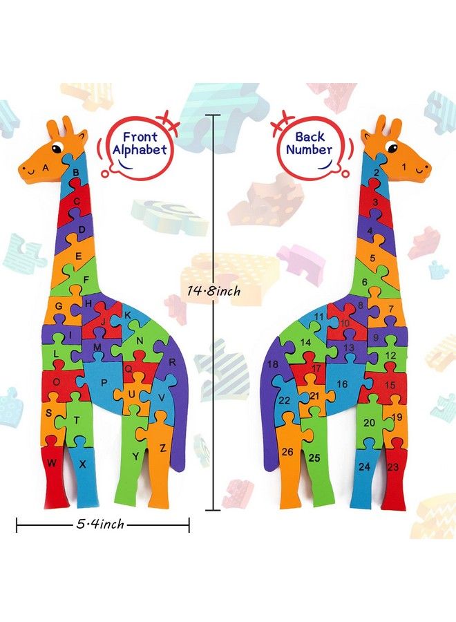 LovesTown Giraffe Wooden Puzzle 26Pcs Jigsaw Puzzle Alphabet And Number Blocks Wooden Building Blocks For Kid Preschool - Image 3