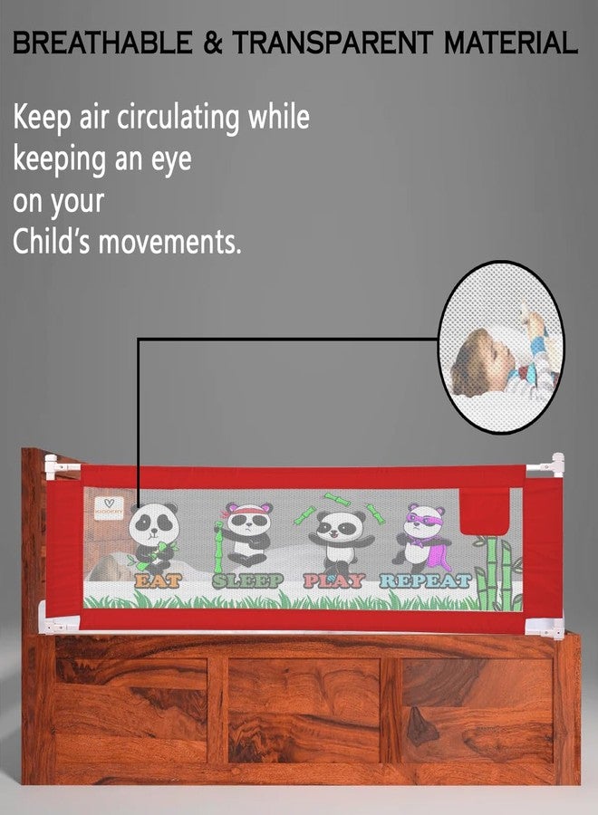 Kiddery حاجز سرير للأطفال الصغار والكبار | حاجز أمان قابل للتعديل للأطفال وكبار السن | حاجز سرير محمول مع جيب تخزين - يناسب الأسرة المفردة والمزدوجة والملكية (مطبوع عليه باندا حمراء، عبوة من قطعة واحدة) - Image 4