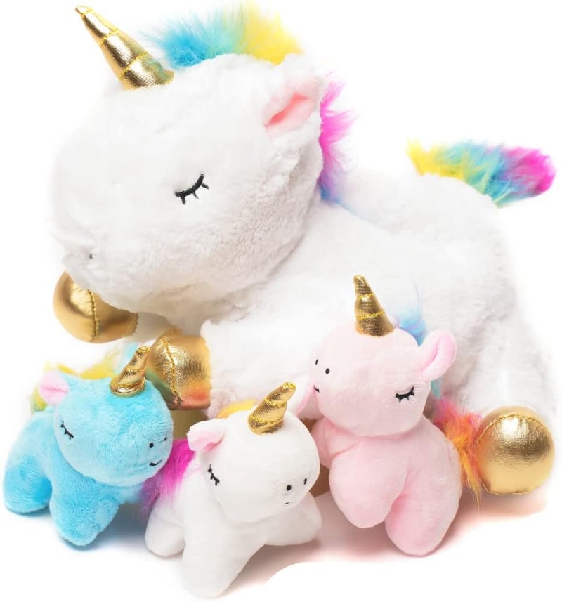 Mumfactory® Unicorn Plush Toys for Girls Ages; Stuffed Unicorn Doll with 3 Baby Unicorns in her Tummy; Toys for Girls - Image 1
