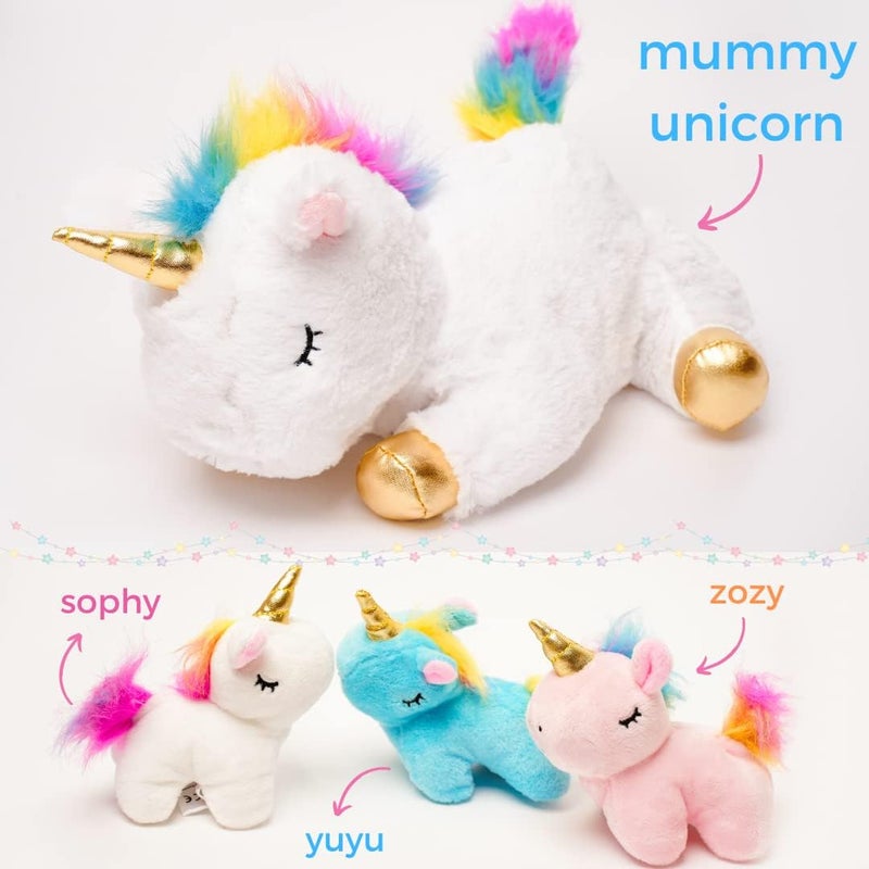 Mumfactory® Unicorn Plush Toys for Girls Ages; Stuffed Unicorn Doll with 3 Baby Unicorns in her Tummy; Toys for Girls - Image 4