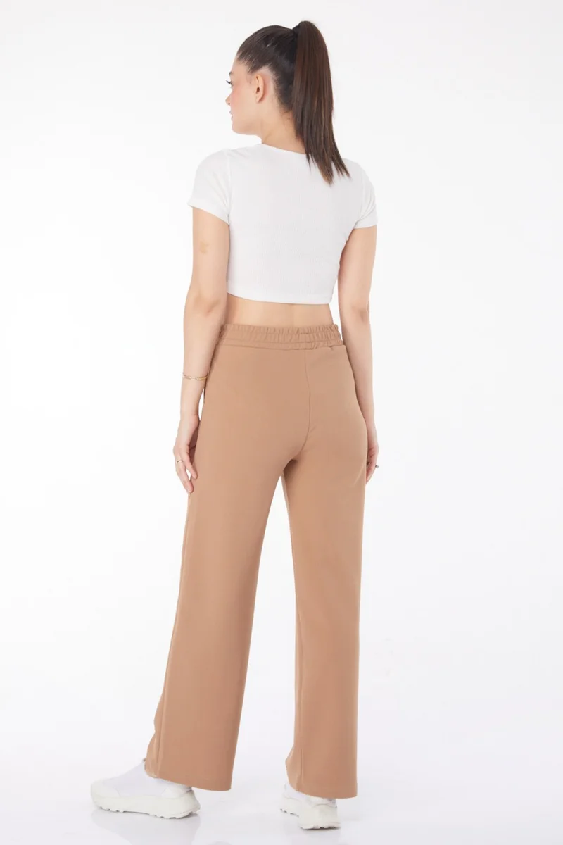 Tofisa Plain Mid Women's Mink Pocketed Wide Leg Trousers - 25796