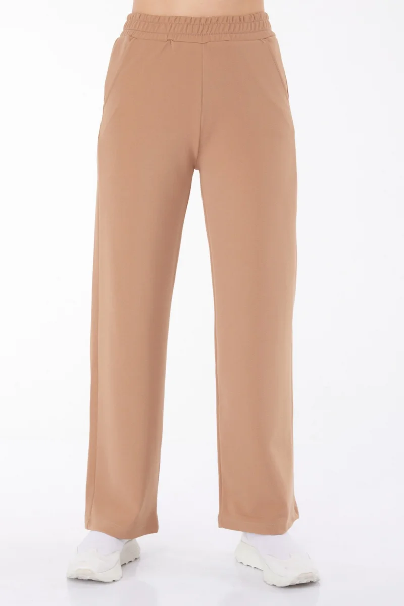 Tofisa Plain Mid Women's Mink Pocketed Wide Leg Trousers - 25796
