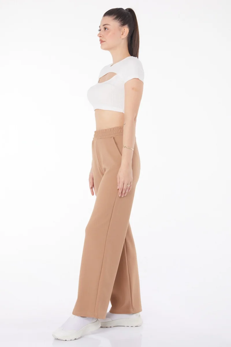 Tofisa Plain Mid Women's Mink Pocketed Wide Leg Trousers - 25796