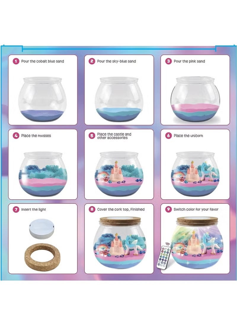 ESSEN Unicorn Terrarium Craft Kit for Kids Gifts for Girls Night Light Up Terrarium Kit DIY Unicorn Birthday Gift Toys for Girls Ages 4 5 6 7 8-12 Year Old Unicorn Art Craft Kit with Remote  - Image 5
