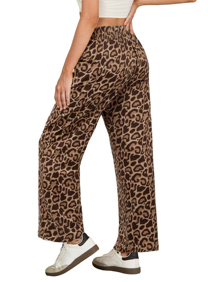 IWOLLENCE Women's Cheetah Print Pants with Pockets Teens Y2K Preppy Leopard Pant Barrel Lounge Trousers Bottoms Casual Sweatpants Early Falll Khaki Brown Leopard, XL - Image 4