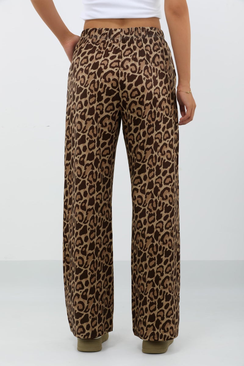 IWOLLENCE Women's Cheetah Print Pants with Pockets Teens Y2K Preppy Leopard Pant Barrel Lounge Trousers Bottoms Casual Sweatpants Early Falll Khaki Brown Leopard, XL - Image 3