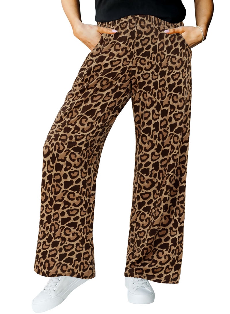 IWOLLENCE Women's Cheetah Print Pants with Pockets Teens Y2K Preppy Leopard Pant Barrel Lounge Trousers Bottoms Casual Sweatpants Early Falll Khaki Brown Leopard, XL - Image 2