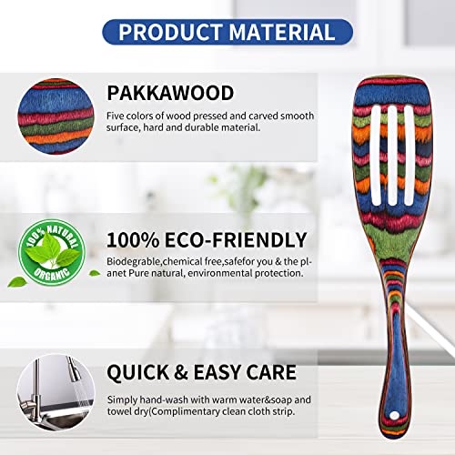 wosponfan Spurtle Set, Wooden Utensils for Cooking, WOSPONFAN Kitchen Utensils Set, Pakkawood Kitchen Cooking Utensils Set, Apartment Essentials Wood Serving Spatula spoon, Home & kitchen Gift for Women & Men - Image 4