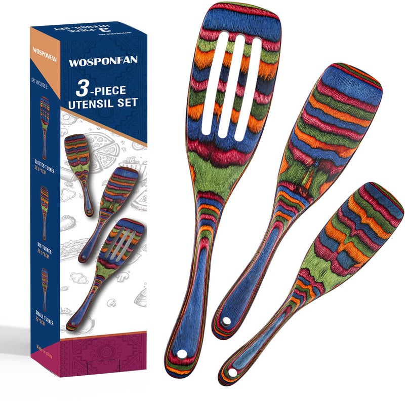 wosponfan Spurtle Set, Wooden Utensils for Cooking, WOSPONFAN Kitchen Utensils Set, Pakkawood Kitchen Cooking Utensils Set, Apartment Essentials Wood Serving Spatula spoon, Home & kitchen Gift for Women & Men - Image 1