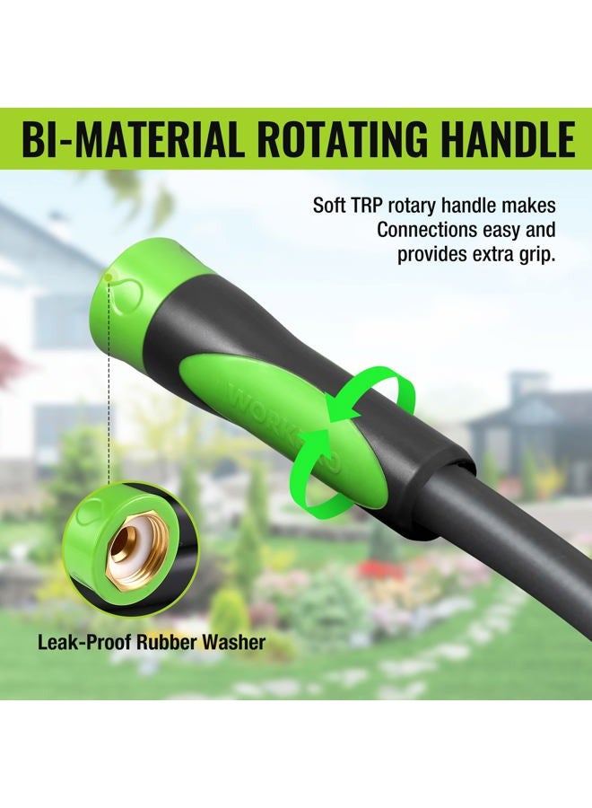 WORKPRO 1.6 cm × 15 m Garden Hose, Heavy Duty, Flexible, Lightweight Water Hose with 360° Bi-Material Rotation Handle, 3/4" GHT Solid Brass Fittings, for Outdoor, Lawn, Garden & Yard, Car Wash - Image 4