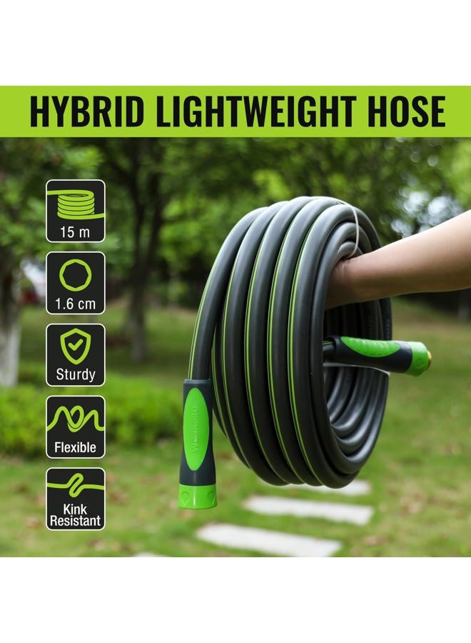 WORKPRO 1.6 cm × 15 m Garden Hose, Heavy Duty, Flexible, Lightweight Water Hose with 360° Bi-Material Rotation Handle, 3/4" GHT Solid Brass Fittings, for Outdoor, Lawn, Garden & Yard, Car Wash - Image 2