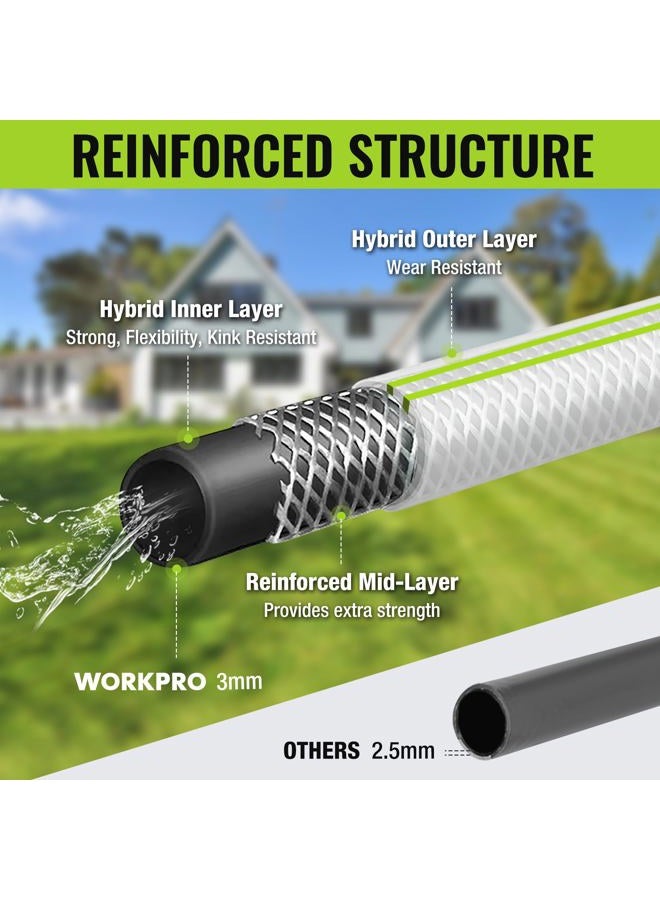 WORKPRO 1.6 cm × 15 m Garden Hose, Heavy Duty, Flexible, Lightweight Water Hose with 360° Bi-Material Rotation Handle, 3/4" GHT Solid Brass Fittings, for Outdoor, Lawn, Garden & Yard, Car Wash - Image 3