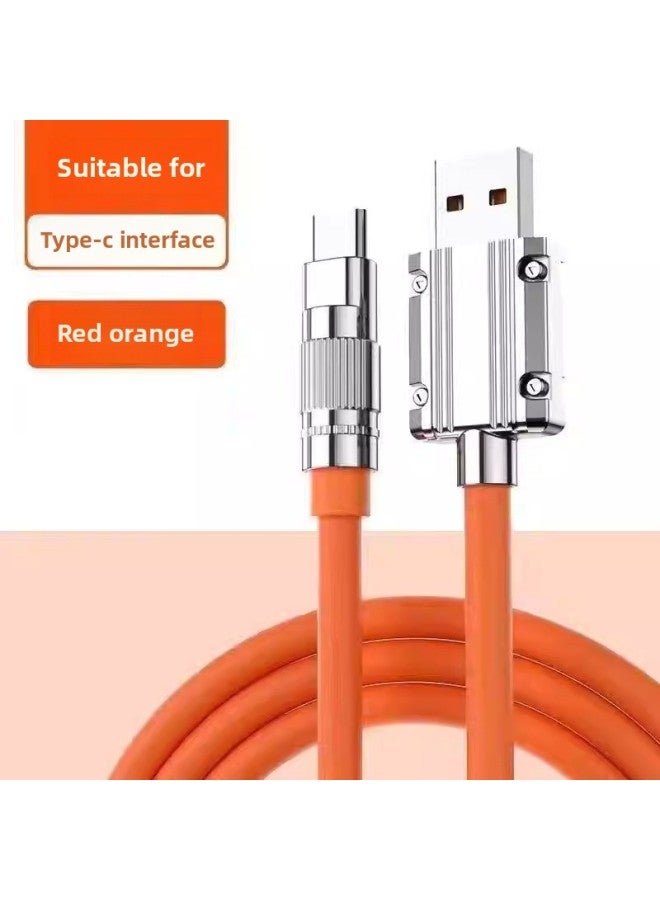 120W Metal Head Rotatable Flash Charging Data Line 6A Fast Charging For Glory Vivo For Xiaomi For Huawei OPPO Mobile Phone-Color:120w Alloy Interface [red Orange] Typec_2 Pack-1.5m  - Image 1