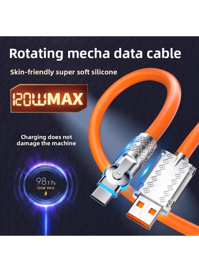 120W Metal Head Rotatable Flash Charging Data Line 6A Fast Charging For Glory Vivo For Xiaomi For Huawei OPPO Mobile Phone-Color:120w Alloy Interface [red Orange] Typec_2 Pack-1.5m  - Image 2