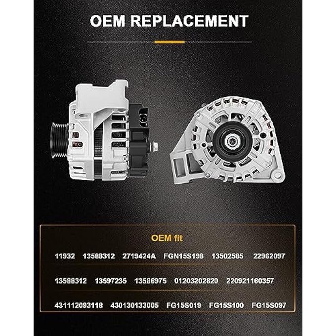 ROADFAR New Alternator Replacement for 2010-2012 for Chevrolet for Equinox,2012-2016 for Chevrolet for Impala,2014-2016 for Chevrolet for Impala Limited,2010-2012 for GMC for Terrain 11932 150 Amp/12 Volt - Image 3