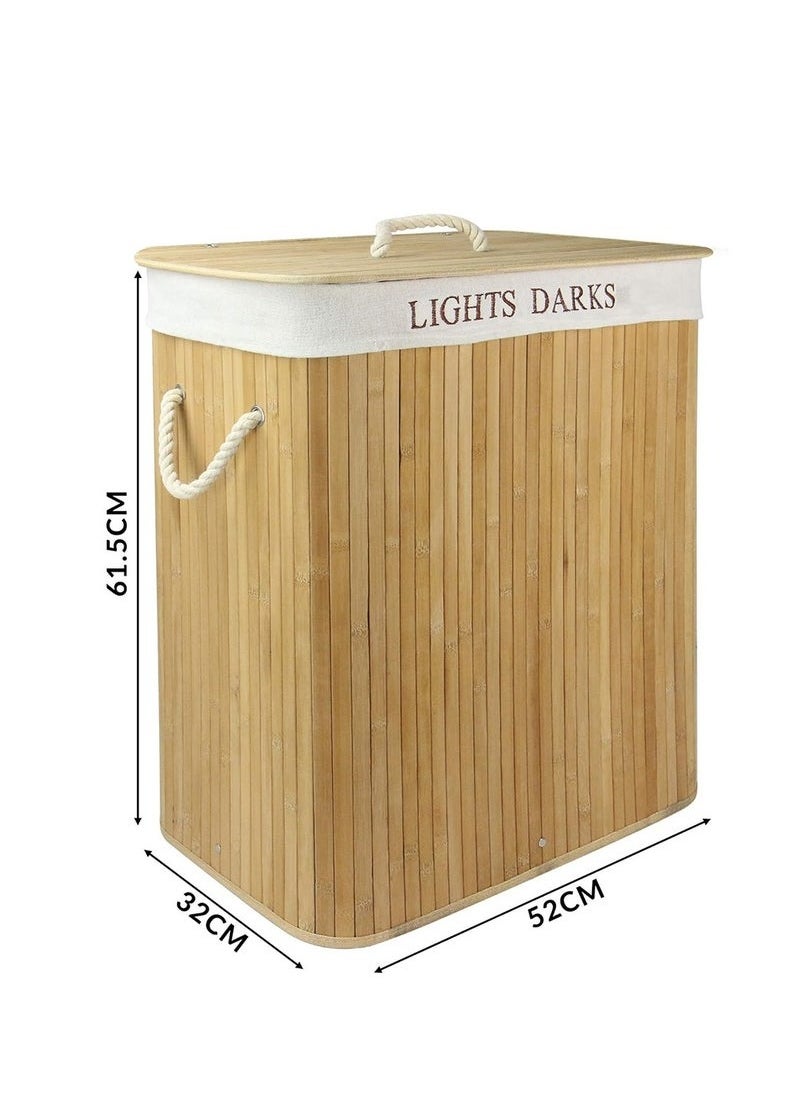 Beauenty - Laundry Basket with Lid, Bamboo Laundry Hamper with Removable Liner Bag, Foldable Laundry Bag with Handle for Clothes and Storage, Space, Saving Laundry Hamper for Laundry Room, Bedroom - Image 1