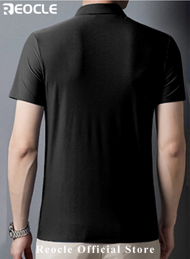 REOCLE Men’s Polo Shirts Short Sleeve Tactical Shirts Performance Athletic Moisture Wicking Golf Shirt Business Casual Ice Silk Lapel Top for Men  - Image 2
