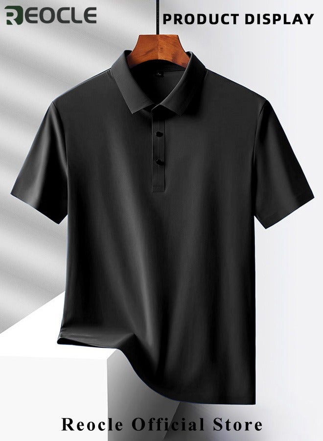 REOCLE Men’s Polo Shirts Short Sleeve Tactical Shirts Performance Athletic Moisture Wicking Golf Shirt Business Casual Ice Silk Lapel Top for Men  - Image 4