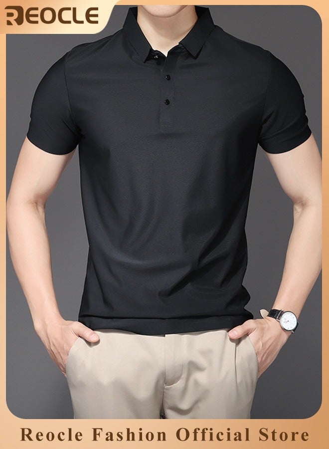 REOCLE Men’s Polo Shirts Short Sleeve Tactical Shirts Performance Athletic Moisture Wicking Golf Shirt Business Casual Ice Silk Lapel Top for Men  - Image 1
