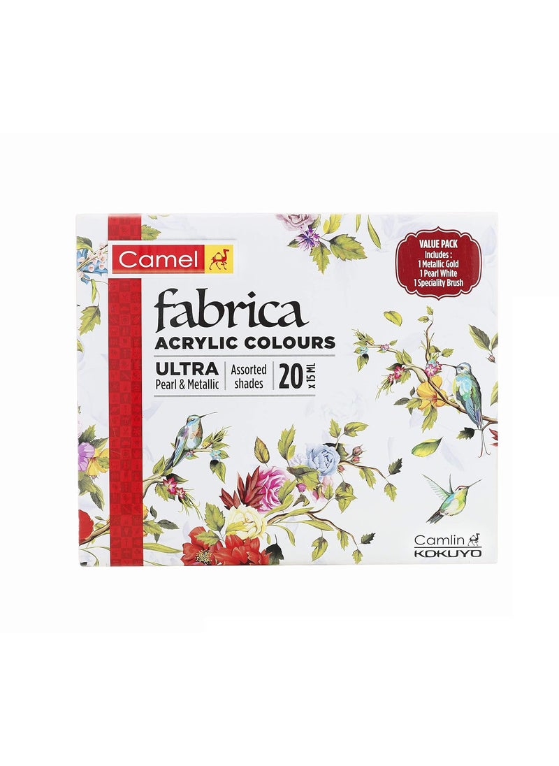 camel Camel Fabrica Acrylic Ultra Pearl And Metallic Colour Set - Pack Of 20 (White) Water Based Glass Color - 10Ml Each, 6 Shades  - Image 2