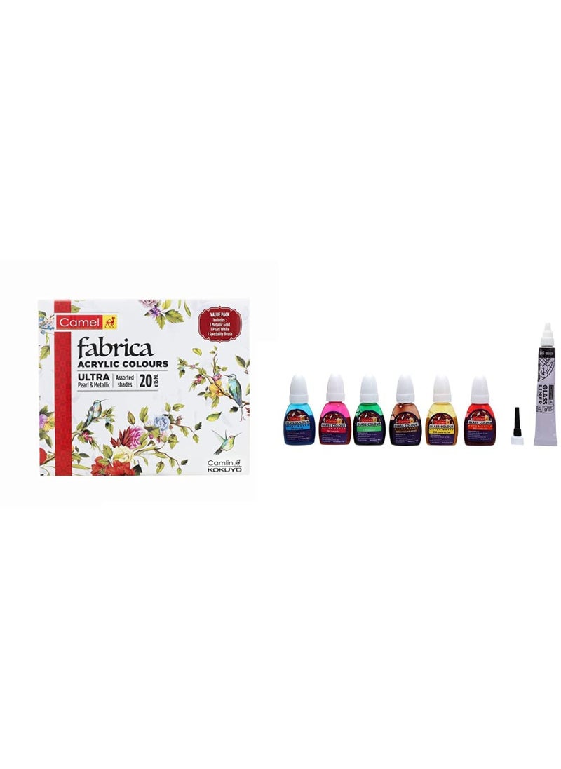 camel Camel Fabrica Acrylic Ultra Pearl And Metallic Colour Set - Pack Of 20 (White) Water Based Glass Color - 10Ml Each, 6 Shades  - Image 1