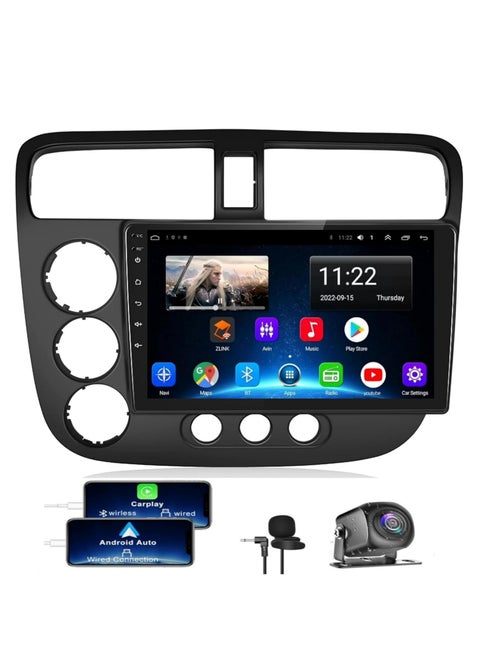 Android Car Radio for Honda Civic 2001-2005, 4+64G IPS Touchscreen Display Stereo with Wireless Carplay&Android Auto, SWC/Bluetooth5.2/GPS/WiFi/FM Radio/HD Backup Camera/HiFi/MIC/UI