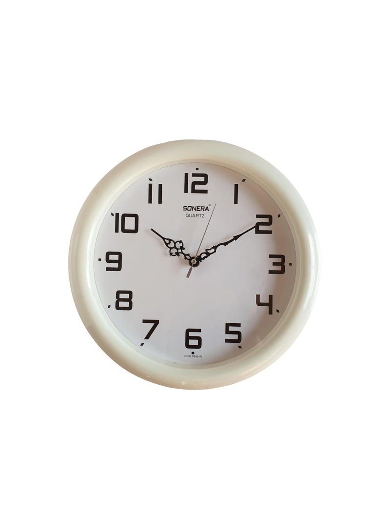 Analog Round Wall Clock Battery Saving Large Electric Coil White 30 x 30 cm