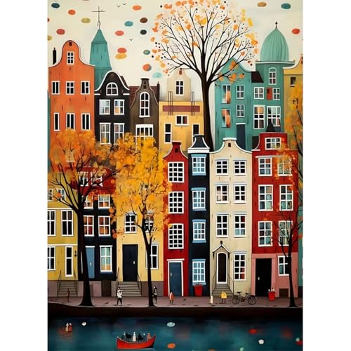 BOHADIY Landscape Diamond Art Kits for Adults - 5D Buiding Diamond Painting Kits for Beginners, DIY Street Cross Gem Art Crafts Full Round Drill for Home Walls Decor 12X16Inch - Image 1