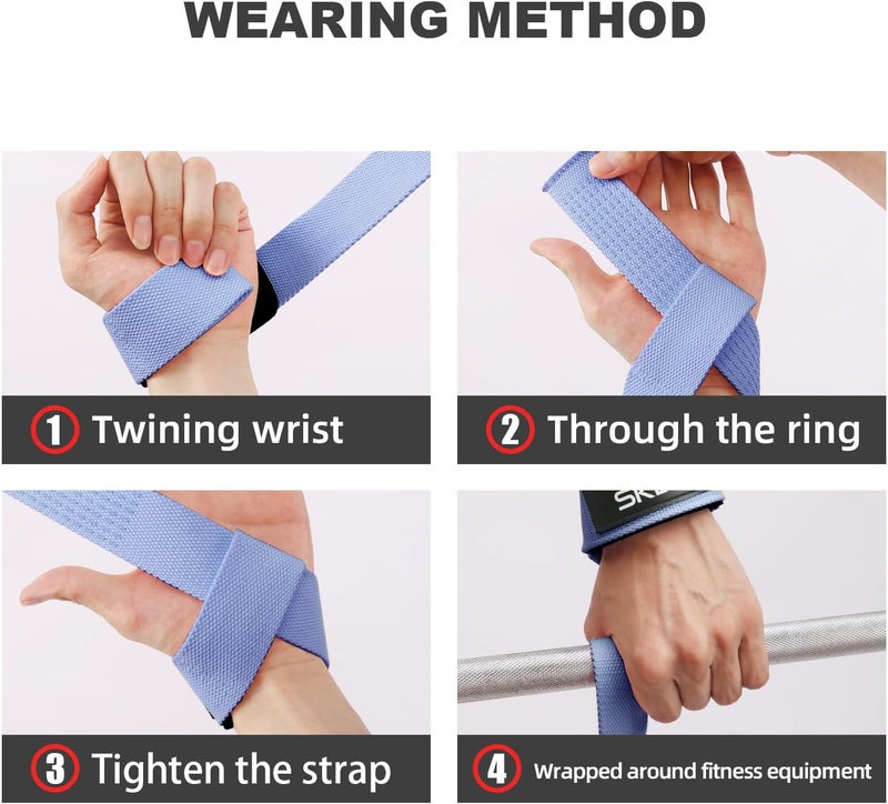 SKDK Lifting Straps Deadlift Gym Wrist Straps Weightlifting with Neoprene Cushioned Wrist Padded and Anti-Skid Silicone - for Weightlifting, Bodybuilding - Powder Blue - Image 4