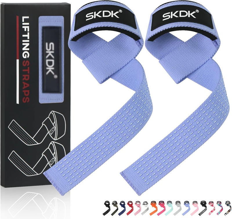 SKDK Lifting Straps Deadlift Gym Wrist Straps Weightlifting with Neoprene Cushioned Wrist Padded and Anti-Skid Silicone - for Weightlifting, Bodybuilding - Powder Blue - Image 2