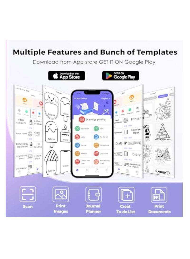 Barakah Mini Printer with 6 Rolls Sticker Paper, Portable Sticker Printer Efficiently and Quickly, Thermal-Wireless-Bluetooth-Mini Inkless-Printer, Pictures, DIY, Label, Free App with Multiple Templates - Image 3