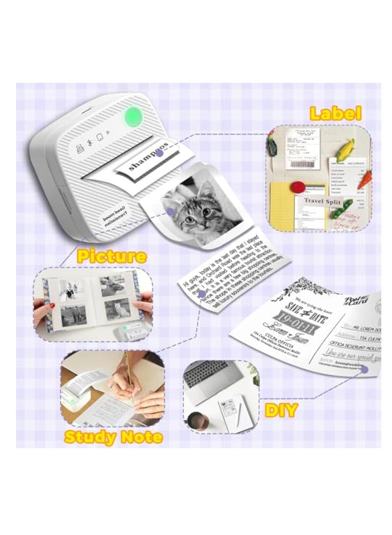 Barakah Mini Printer with 6 Rolls Sticker Paper, Portable Sticker Printer Efficiently and Quickly, Thermal-Wireless-Bluetooth-Mini Inkless-Printer, Pictures, DIY, Label, Free App with Multiple Templates - Image 2