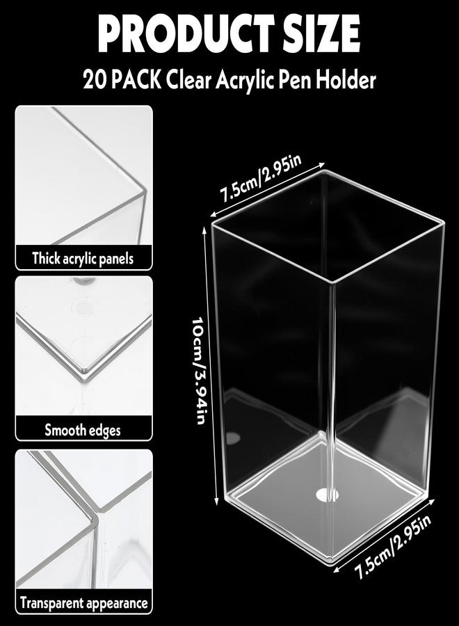 HaiFafafaing 20 Pcs Clear Acrylic Pen Holder for Desk, Makeup Brushes Holders, Modern Organizer Acrylic Pencil Holder Cups Bulk for Classroom School Desk Office Desktop Storage 4"×3"×3" - Image 2