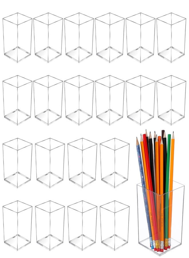 HaiFafafaing 20 Pcs Clear Acrylic Pen Holder for Desk, Makeup Brushes Holders, Modern Organizer Acrylic Pencil Holder Cups Bulk for Classroom School Desk Office Desktop Storage 4"×3"×3" - Image 1
