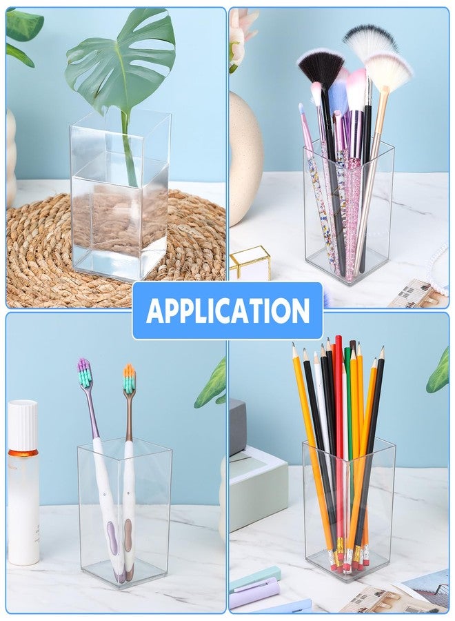 HaiFafafaing 20 Pcs Clear Acrylic Pen Holder for Desk, Makeup Brushes Holders, Modern Organizer Acrylic Pencil Holder Cups Bulk for Classroom School Desk Office Desktop Storage 4"×3"×3" - Image 3