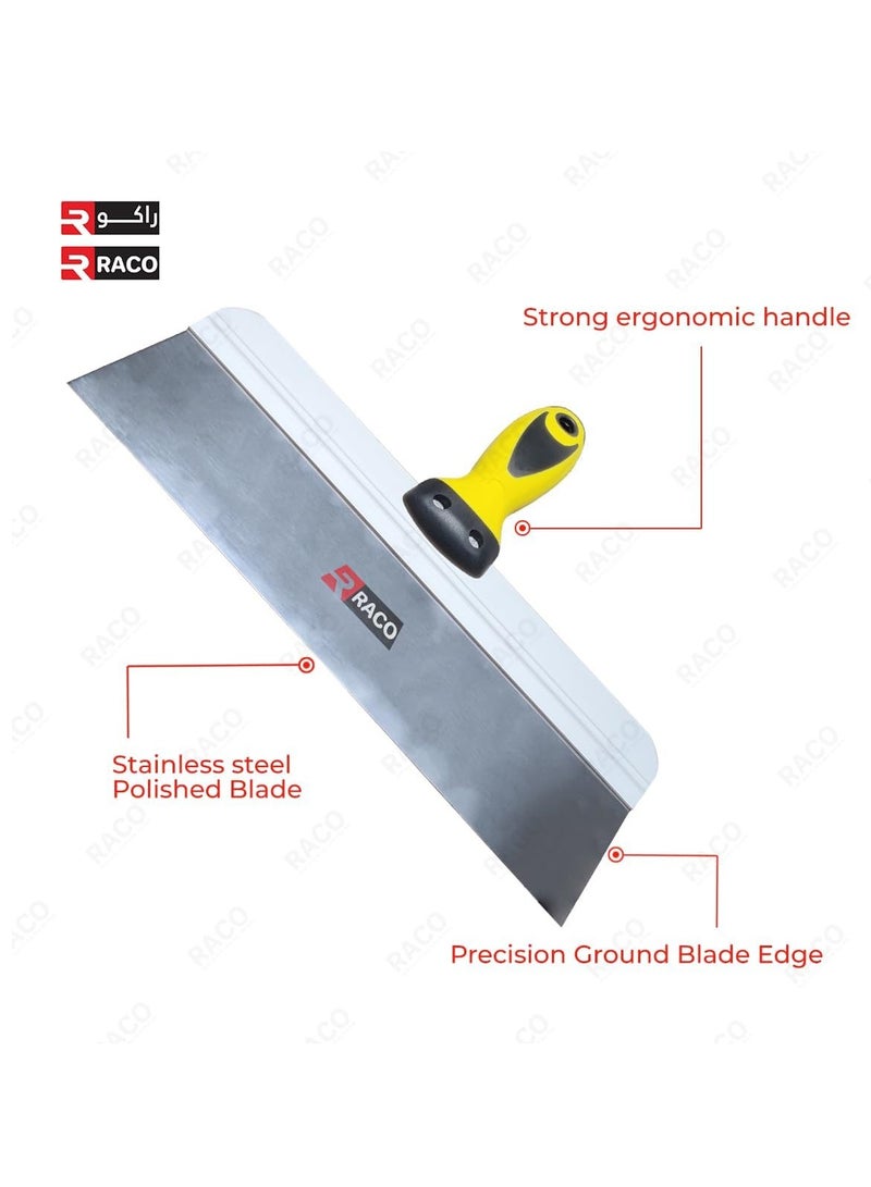 RACO RACO 12-Inch Putty Scraper with Soft Grip Handle | Stainless Steel Drywall Taping Knife, Yellow Handle for Drywall Repair  - Image 4
