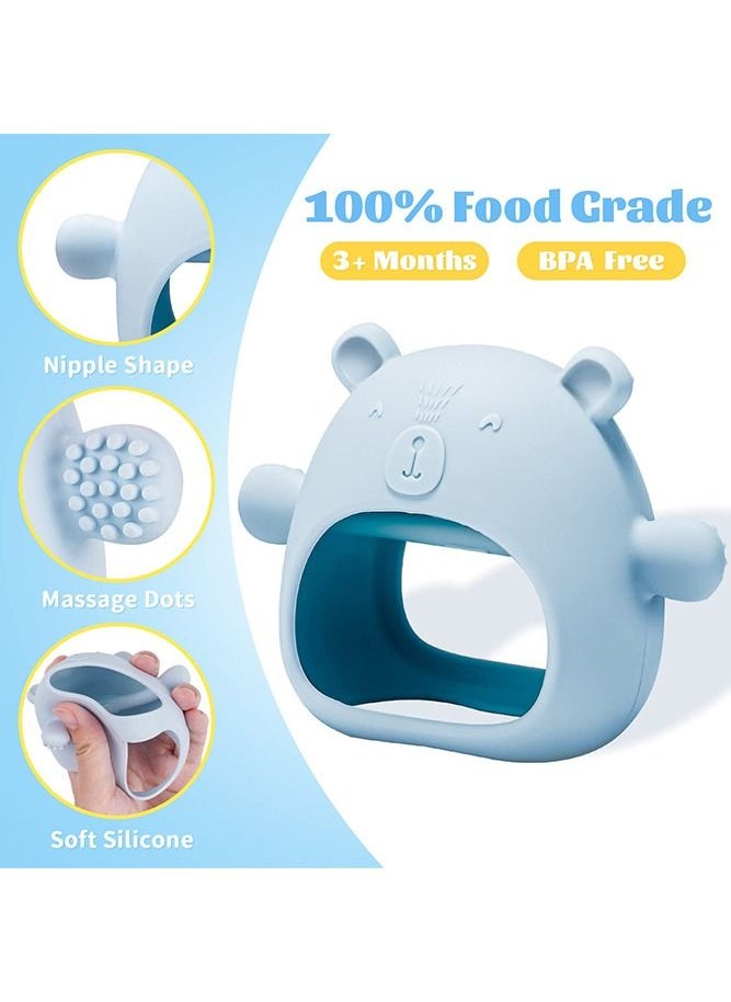 Bebiland Silicone Teething Mitten with Cute Bear Shape, BPA-Free and Anti-Drop Teether Toy for Baby Soothing Teething Pain Relief, Blue  - Image 3
